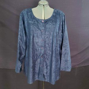 Navy Faux Suede Button Up Blouse -  NWT